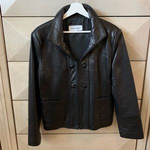 Calvin Klein Black Leather Jacket Size Large